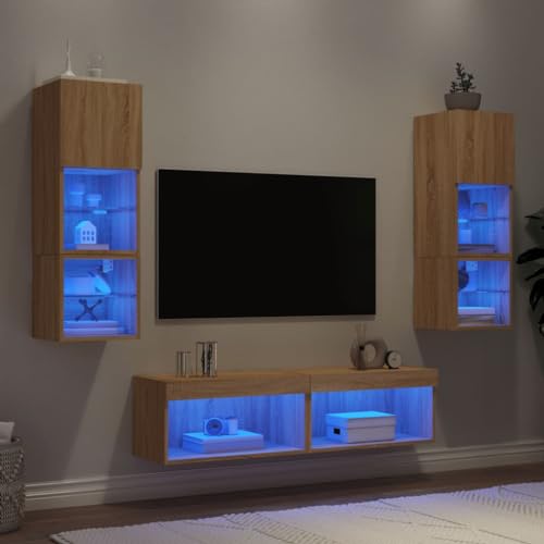 AJJHUUKI 6-teilige TV-Wohnwand mit LED-Sonoma-Eichenholz-Möbel, Unterhaltungszentren und TV-Ständen von AJJHUUKI
