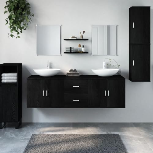 AJJHUUKI 7-teiliges Badezimmermöbel-Set, schwarz, Holz-Möbel, Möbelsets, Badezimmermöbel-Sets von AJJHUUKI