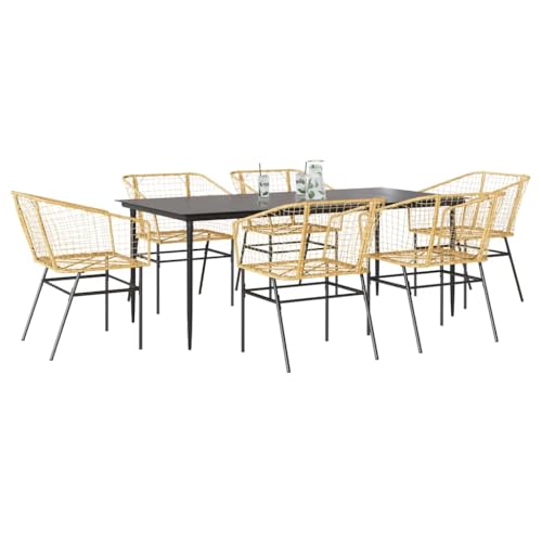 AJJHUUKI 7-teiliges Garten-Esszimmer-Set, braunes Polyrattan-Glas-Möbel, Gartenmöbel, Gartenmöbel-Sets von AJJHUUKI