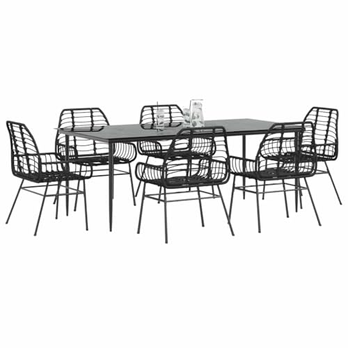 AJJHUUKI 7-teiliges Garten-Esszimmer-Set, schwarzes Polyrattan-Glas-Möbel, Gartenmöbel, Gartenmöbel-Sets von AJJHUUKI