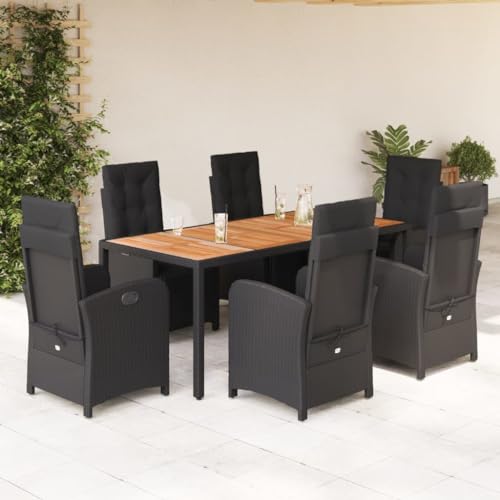 AJJHUUKI 7-teiliges Garten-Esszimmer-Set mit Kissen, schwarzes Poly-Rattan-Möbel, Outdoor-Möbel, Gartenmöbel-Sets von AJJHUUKI
