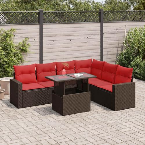 AJJHUUKI 7-teiliges Gartensofa-Set mit Kissen, Polyrattan, Akazien-Möbel, Outdoor-Möbel, Outdoor-Möbel-Sets AJJHUUKI 7-teiliges Gartensofa-Set mit Kissen, Polyrattan, Akazien-Möbel, Outdoor-Möbel, Outdoor-Möbel-Sets von AJJHUUKI