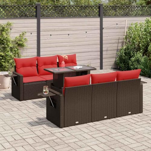 AJJHUUKI 7-teiliges Gartensofa-Set mit Kissen, braunes Polyrattan-Akazien-Möbel, Outdoor-Möbel, Gartenmöbel-Sets AJJHUUKI 7-teiliges Gartensofa-Set mit Kissen, braunes Polyrattan-Akazien-Möbel, Outdoor-Möbel, Gartenmöbel-Sets von AJJHUUKI