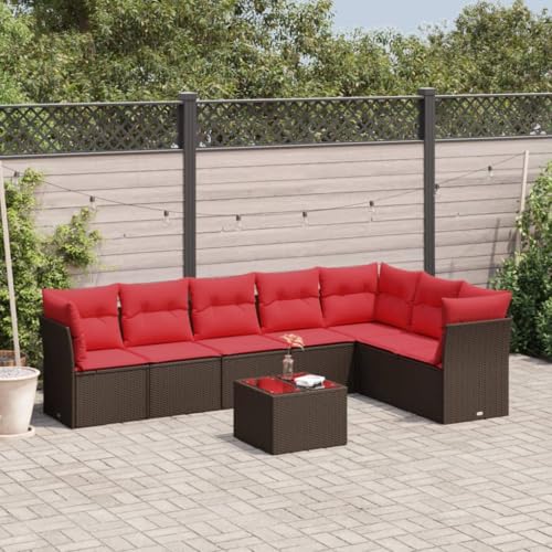 AJJHUUKI 8-teiliges Gartensofa-Set mit Kissen, braunes Poly-Rattan-Möbel, Outdoor-Möbel, Gartenmöbel-Sets von AJJHUUKI