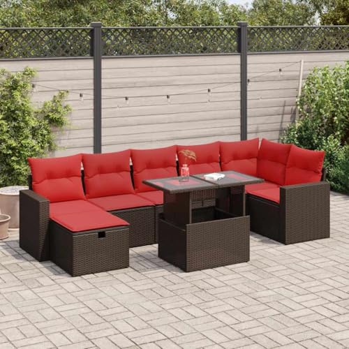 AJJHUUKI 8-teiliges Gartensofa-Set mit Kissen, braunes Polyrattan-Akazien-Möbel, Outdoor-Möbel, Gartenmöbel-Sets von AJJHUUKI