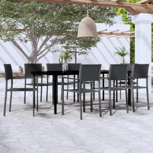 AJJHUUKI 9-teiliges Garten-Esszimmer-Set, schwarz, Möbel, Outdoor-Möbel, Gartenmöbel-Sets von AJJHUUKI