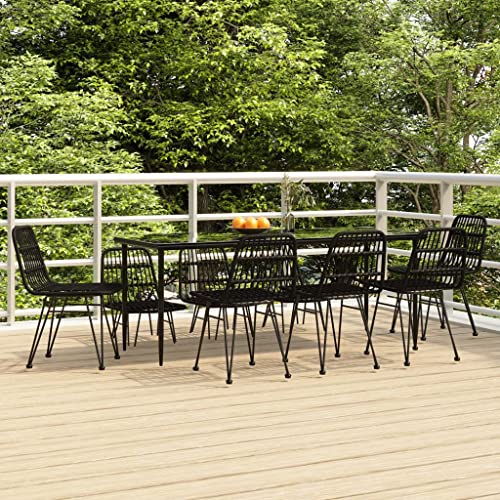 AJJHUUKI 9-teiliges Garten-Esszimmer-Set, schwarzes Poly-Rattan-Möbel, Outdoor-Möbel, Gartenmöbel-Sets von AJJHUUKI