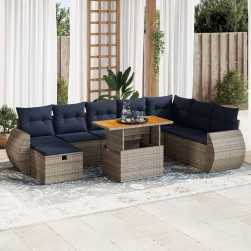 AJJHUUKI 9-teiliges Gartensofa-Set mit Kissen, Polyrattan, Akazien-Möbel, Outdoor-Möbel, Gartenmöbel-Sets AJJHUUKI 9-teiliges Gartensofa-Set mit Kissen, Polyrattan, Akazien-Möbel, Outdoor-Möbel, Gartenmöbel-Sets von AJJHUUKI