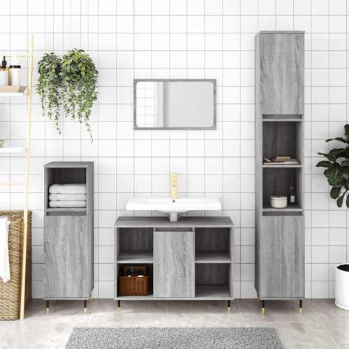 AJJHUUKI Badezimmerschrank, Grau, Sonoma, 30 x 30 x 100 cm, Holz-Möbel, Möbelsets, Badezimmermöbel-Sets von AJJHUUKI