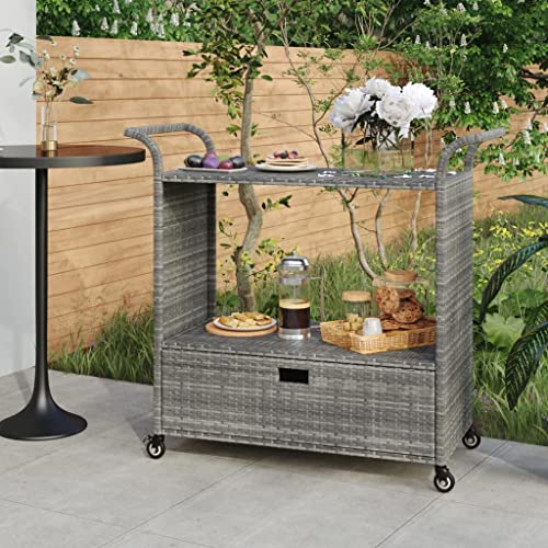 AJJHUUKI Barwagen mit Schublade, grau, 100 x 45 x 97 cm, Poly-Rattan-Möbel, Trolleys, Küchen- und Esswagen von AJJHUUKI