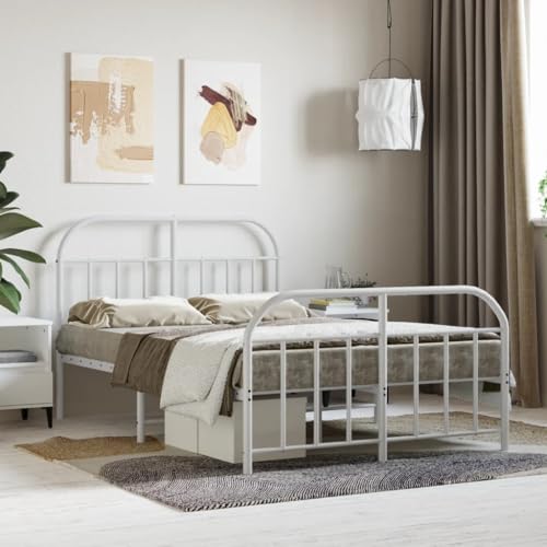 AJJHUUKI Beds & Accessories Bettgestell aus Metall mit Kopfteil und Fußteil, weiß, 120x190 cm, kleines Doppelbett von AJJHUUKI