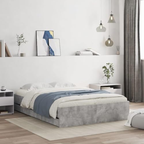 AJJHUUKI Betten & Zubehör - Betten & Bettrahmen - Bettgestell mit Schubladen ohne Matratze Beton Grau 135x190 cm Doppelbett von AJJHUUKI