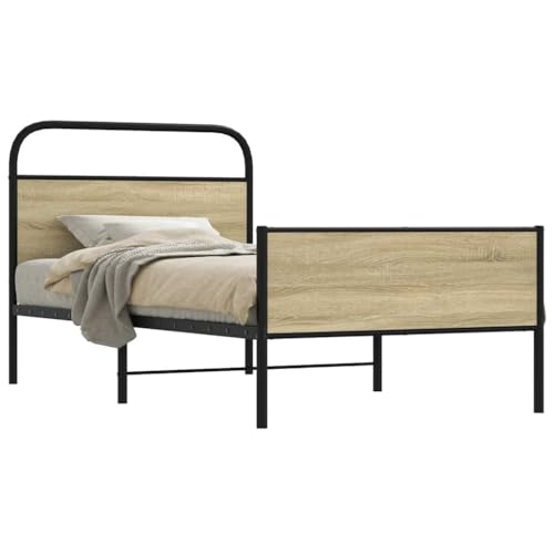 AJJHUUKI Betten & Zubehör - Betten & Bettrahmen - Bettgestell ohne Matratze 90x200 cm Sonoma Eiche Holzwerkstoff von AJJHUUKI