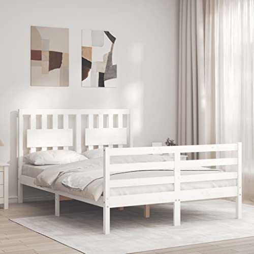 AJJHUUKI Betten & Zubehör - Betten & Bettrahmen - Bettgestell ohne Matratze Weiß 140x190 cm Massivholz von AJJHUUKI
