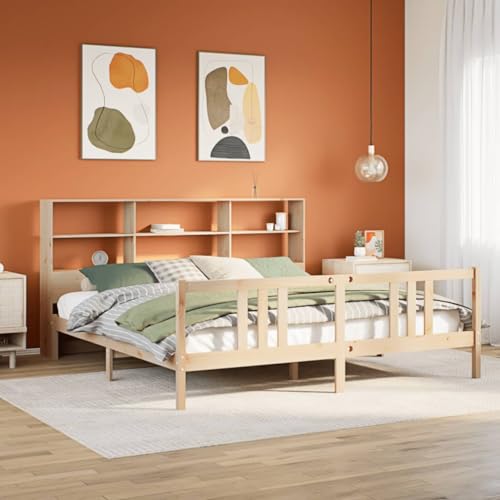 AJJHUUKI Betten & Zubehör-Betten & Bettrahmen Bücherregal Bett ohne Matratze 200x200cm Massivholz Kiefer von AJJHUUKI