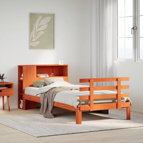 AJJHUUKI Betten & Zubehör - Betten & Bettrahmen - Bücherregal Bett ohne Matratze Wachs Braun 75x190 cm klein Single Massivholz Kiefer von AJJHUUKI