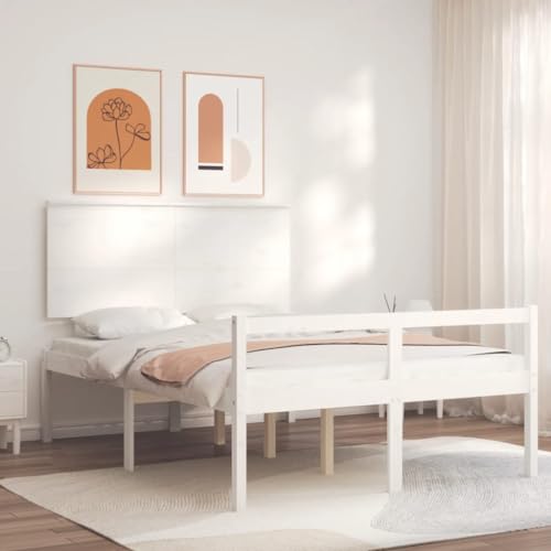AJJHUUKI Betten & Zubehör-Betten & Bettrahmen-Seniorenbett ohne Matratze Weiß 140x190 cm Massivholz von AJJHUUKI