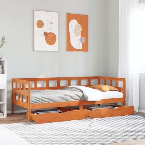 AJJHUUKI Betten & Zubehör-Betten & Bettrahmen-Tagesbett mit Schubladen ohne Matratze Wachsbraun 80x200 cm Massivholz AJJHUUKI Betten & Zubehör-Betten & Bettrahmen-Tagesbett mit Schubladen ohne Matratze Wachsbraun 80x200 cm Massivholz von AJJHUUKI