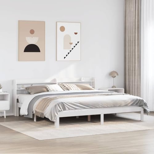 AJJHUUKI Bettgestell mit Kopfteil ohne Matratze, Weiß, 200 x 200 cm, Möbel, Betten & Zubehör, Betten & Bettrahmen AJJHUUKI Bettgestell mit Kopfteil ohne Matratze, Weiß, 200 x 200 cm, Möbel, Betten & Zubehör, Betten & Bettrahmen von AJJHUUKI