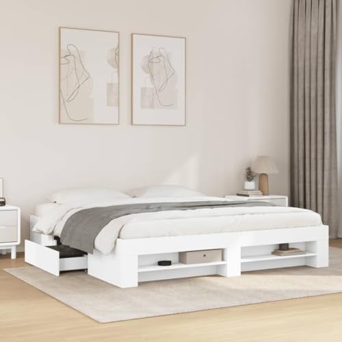 AJJHUUKI Bettgestell ohne Matratze, Weiß, 180 x 200 cm, Super-Kingsize-Bett, Holz-Möbel, Betten & Zubehör, Betten und Bettgestelle, Weiß von AJJHUUKI