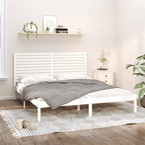 AJJHUUKI Bettgestell ohne Matratze, Weiß, 180 x 200 cm, Super-Kingsize-Bett, Massivholz-Möbel, Betten & Zubehör, Betten & Bettrahmen von AJJHUUKI