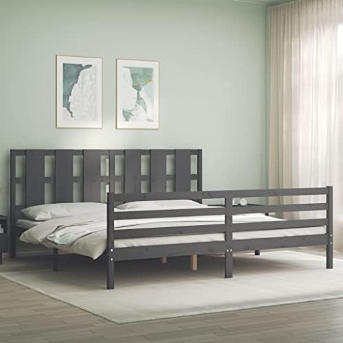 AJJHUUKI Bettgestell ohne Matratze Grau 200x200 cm Massivholz-Möbelmöbel Betten & Zubehör Betten & Bettrahmen AJJHUUKI Bettgestell ohne Matratze Grau 200x200 cm Massivholz-Möbelmöbel Betten & Zubehör Betten & Bettrahmen von AJJHUUKI
