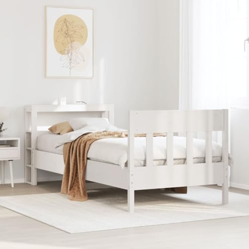 AJJHUUKI Bettgestell ohne Matratze Weiß 90x190 cm Einzelbett Massivholz Kiefer Möbel Betten & Zubehör Betten & Bettrahmen von AJJHUUKI