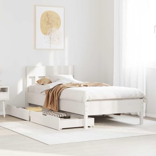 AJJHUUKI Bettgestell ohne Matratze Weiß 90x190 cm Einzelbett Massivholz Kiefer Möbel Betten & Zubehör Betten & Bettrahmen von AJJHUUKI