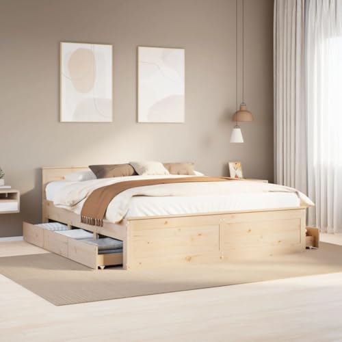 AJJHUUKI Bettgestell ohne Matratze mit Kopfteil 200x200 cm Massivholz Kiefer Möbel, Betten & Zubehör, Betten & Bettrahmen AJJHUUKI Bettgestell ohne Matratze mit Kopfteil 200x200 cm Massivholz Kiefer Möbel, Betten & Zubehör, Betten & Bettrahmen von AJJHUUKI