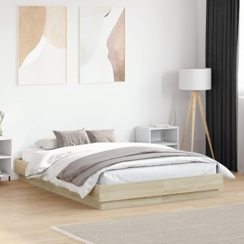 AJJHUUKI Bettrahmen mit LED ohne Matratze Sonoma Eiche 120x190 cm kleines Doppel-Möbel, Betten & Zubehör, Betten & Bettrahmen AJJHUUKI Bettrahmen mit LED ohne Matratze Sonoma Eiche 120x190 cm kleines Doppel-Möbel, Betten & Zubehör, Betten & Bettrahmen von AJJHUUKI