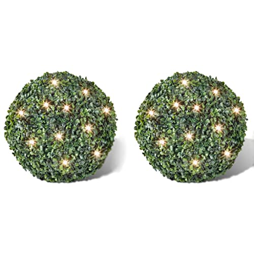 AJJHUUKI Buchsbaumkugel Künstliche Blattformschnittkugel 35cm Solar LED String 2pcs von AJJHUUKI