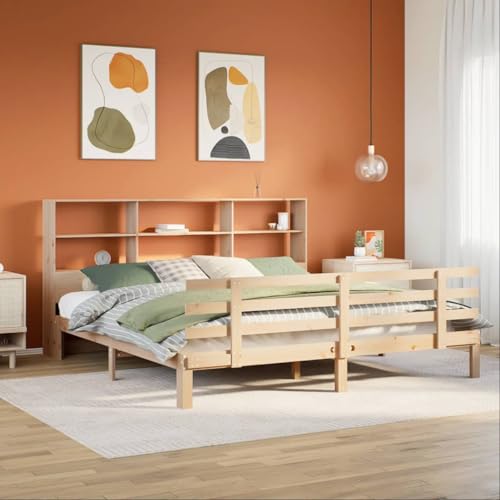 AJJHUUKI Bücherregal Bett ohne Matratze 200x200cm Massivholz Kiefer Möbel Betten & Zubehör Betten & Bettrahmen von AJJHUUKI