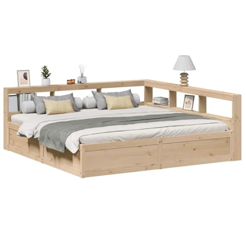 AJJHUUKI Bücherregal Bett ohne Matratze 200x200cm Massivholz Kiefer Möbel Betten & Zubehör Betten & Bettrahmen von AJJHUUKI
