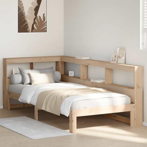 AJJHUUKI Bücherregal Bett ohne Matratze 90x190 cm Einzelbett Massivholz Kiefer Möbel Betten & Zubehör Betten & Bettrahmen von AJJHUUKI