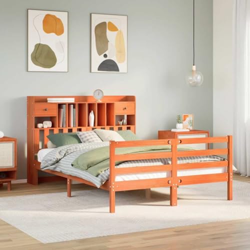 AJJHUUKI Bücherregal Bett ohne Matratze Wachs Braun 140x190cm Massivholz Kiefer Möbel Betten & Zubehör Betten & Bettrahmen AJJHUUKI Bücherregal Bett ohne Matratze Wachs Braun 140x190cm Massivholz Kiefer Möbel Betten & Zubehör Betten & Bettrahmen von AJJHUUKI