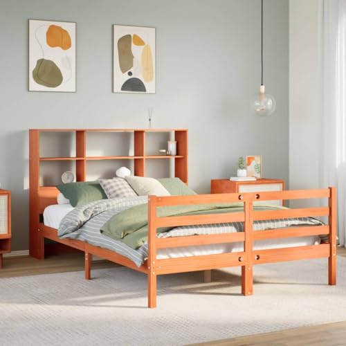 AJJHUUKI Bücherregal Bett ohne Matratze Wachs braun 135x190 cm Massivholz-Möbel Betten & Zubehör Betten & Bettrahmen von AJJHUUKI