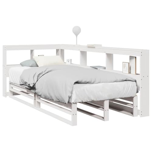 AJJHUUKI Bücherregal Bett ohne Matratze Weiß 100x200cm Massivholz Kiefer Möbel Betten & Zubehör Betten & Bettrahmen von AJJHUUKI