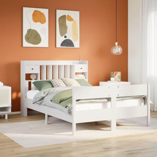 AJJHUUKI Bücherregal Bett ohne Matratze Weiß 140x200cm Massivholz Kiefer Möbel Betten & Zubehör Betten & Bettrahmen von AJJHUUKI