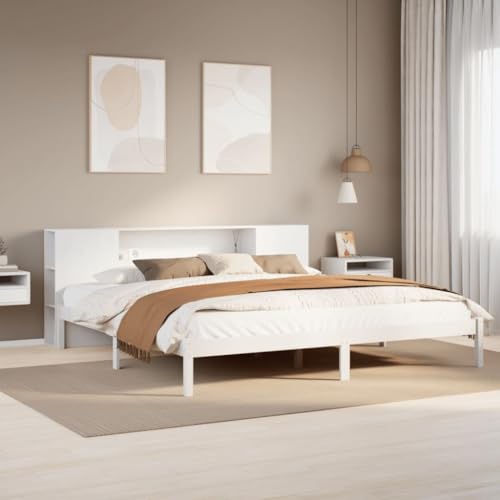 AJJHUUKI Bücherregal Bett ohne Matratze Weiß 180x200 cm Super King Massivholz Kiefer Möbel Betten & Zubehör Betten & Bettrahmen von AJJHUUKI