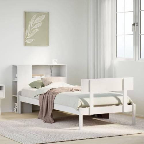 AJJHUUKI Bücherregal Bett ohne Matratze Weiß 90x190 cm Einzelbett Massivholz Kiefer Möbel Betten & Zubehör Betten & Bettrahmen von AJJHUUKI