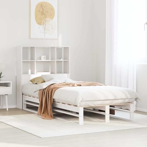 AJJHUUKI Bücherregal Bett ohne Matratze Weiß 90x190 cm Einzelbett Massivholz-Möbel Betten & Zubehör Betten & Bettrahmen von AJJHUUKI
