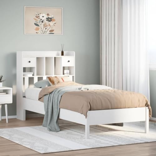 AJJHUUKI Bücherregal Bett ohne Matratze Weiß 90x200 cm Massivholz Kiefer Möbel Betten & Zubehör Betten & Bettrahmen von AJJHUUKI
