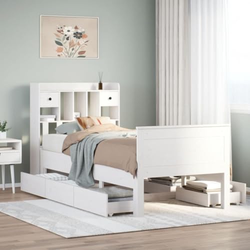 AJJHUUKI Bücherregal Bett ohne Matratze Weiß 90x200 cm Massivholz Kiefer Möbel Betten & Zubehör Betten & Bettrahmen von AJJHUUKI