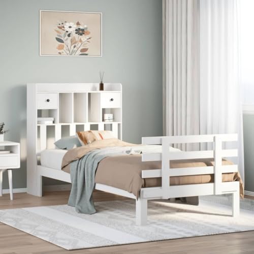 AJJHUUKI Bücherregal Bett ohne Matratze Weiß 90x200cm Massivholz Kiefer Möbel Betten & Zubehör Betten & Bettrahmen von AJJHUUKI