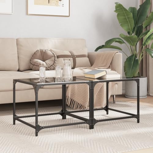 AJJHUUKI Couchtische mit schwarzer Glasplatte, 50 x 50 x 40 cm, Stahl-Möbel, Tische, Akzenttische, Couchtische, 2 Stück von AJJHUUKI
