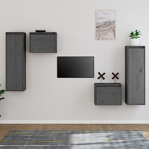 AJJHUUKI Entertainment Centers & TV Stands-TV Cabinets 4 pcs Grey Solid Wood Pine von AJJHUUKI