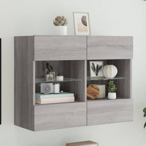 AJJHUUKI Entertainment Centers & TV Stands-TV Wandschrank mit LED-Leuchten Grau Sonoma 78,5x30x60,5 cm von AJJHUUKI