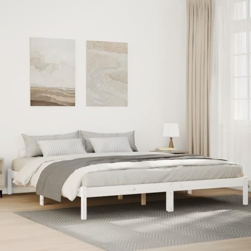 AJJHUUKI Extra langes Bettgestell ohne Matratze weiß 180x220 cm Massivholz Kiefer Möbel Betten & Zubehör Betten & Bettrahmen von AJJHUUKI