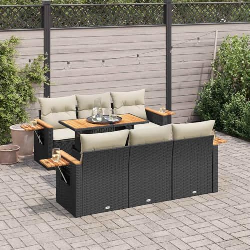 AJJHUUKI Gartenmöbel-Set, 7-teilig, mit Kissen, Polyrattan, Akazie, Schwarz AJJHUUKI Gartenmöbel-Set, 7-teilig, mit Kissen, Polyrattan, Akazie, Schwarz von AJJHUUKI