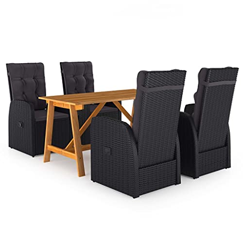 AJJHUUKI Gartenmöbel-Set für den Außenbereich, 5-teilig, mit Kissen, Polyrattan, Schwarz von AJJHUUKI